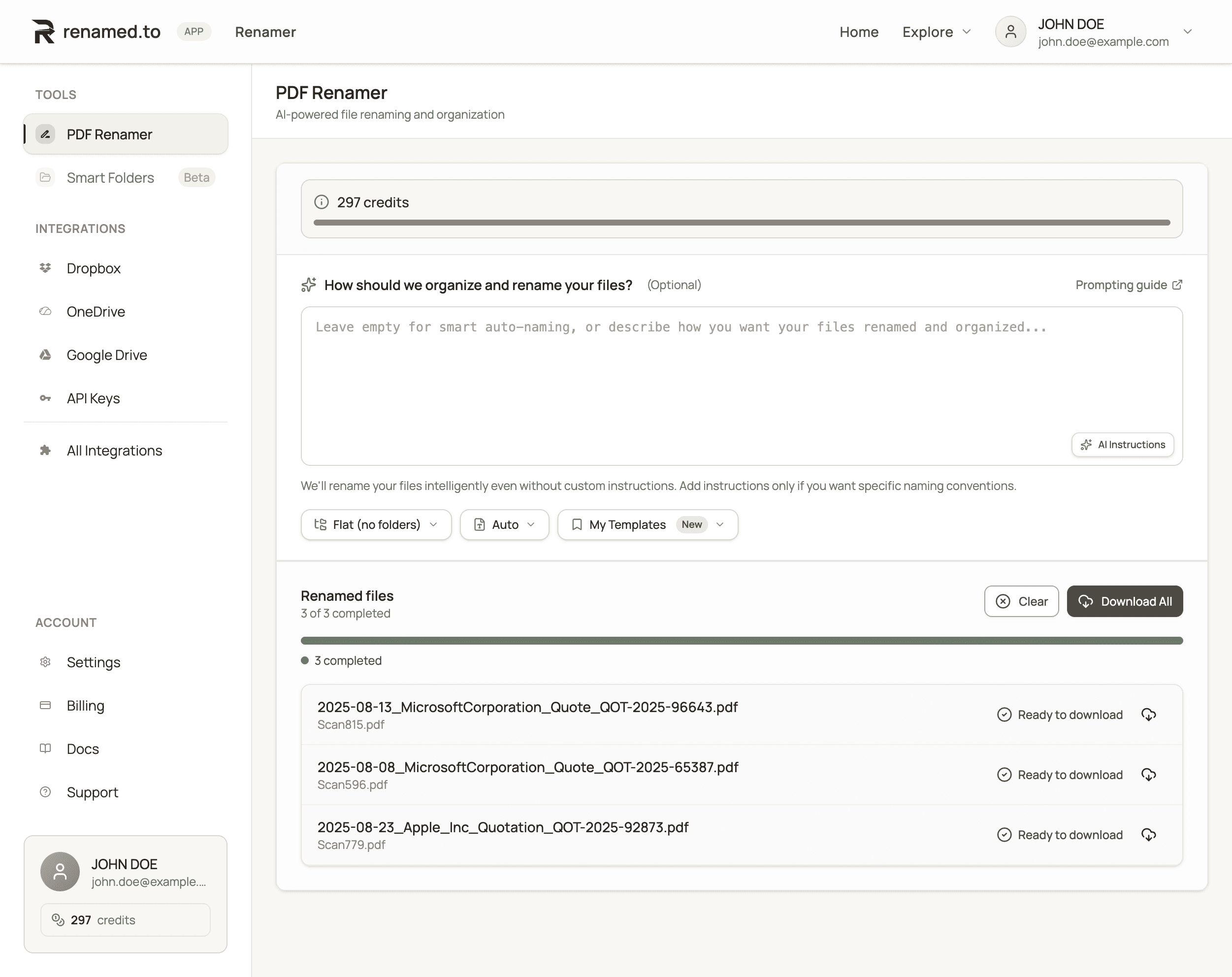 PDF Renamer results - Perfectly named files with confidence scores